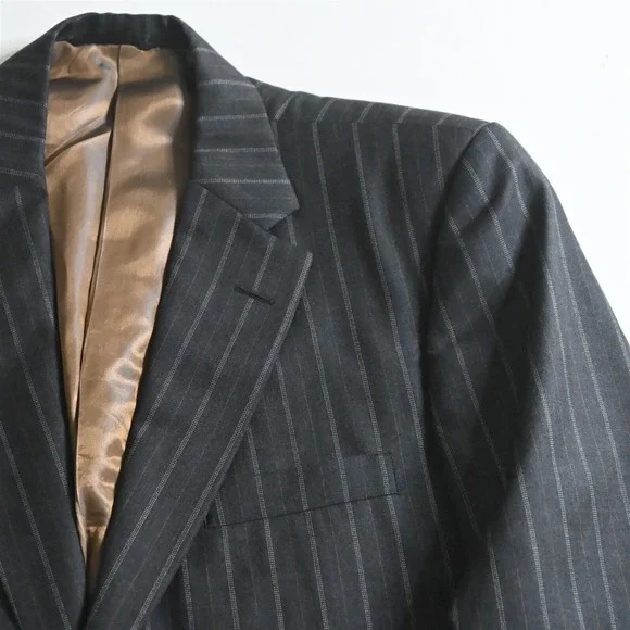 Tom James Royal Class 40S 33x30 Gray Striped Wool Mens Jacket Pants Suit